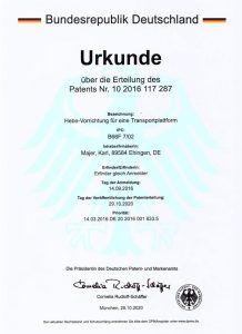 Garagenaufzug DE102016117287-B4 Patent-Verkauf